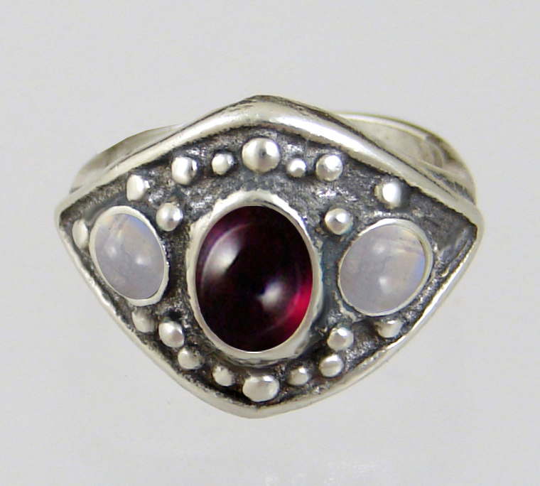 Sterling Silver Medieval Lady's Ring with Garnet Size 9